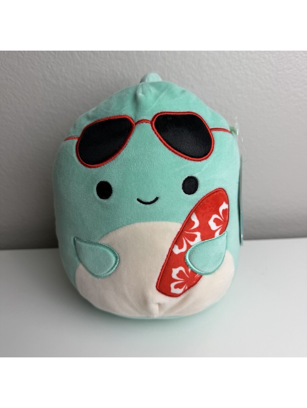 Squishmallows 7.5" Perry the Teal Dolphin with Sunglasses and Red Surfboard